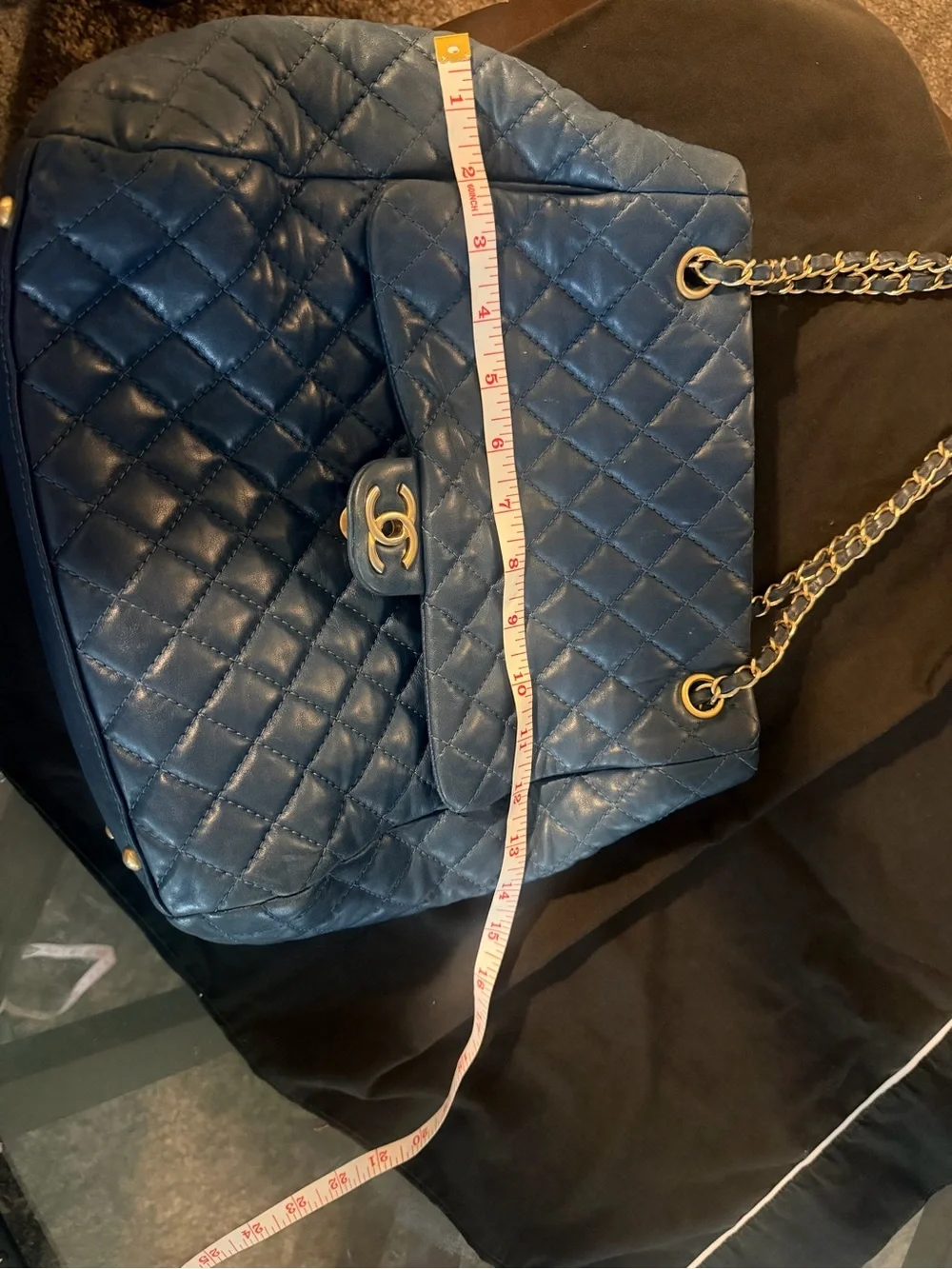 CHANEL Quilted Shoulder and Crossbody Bag in Navy Blue with Gold Hardware